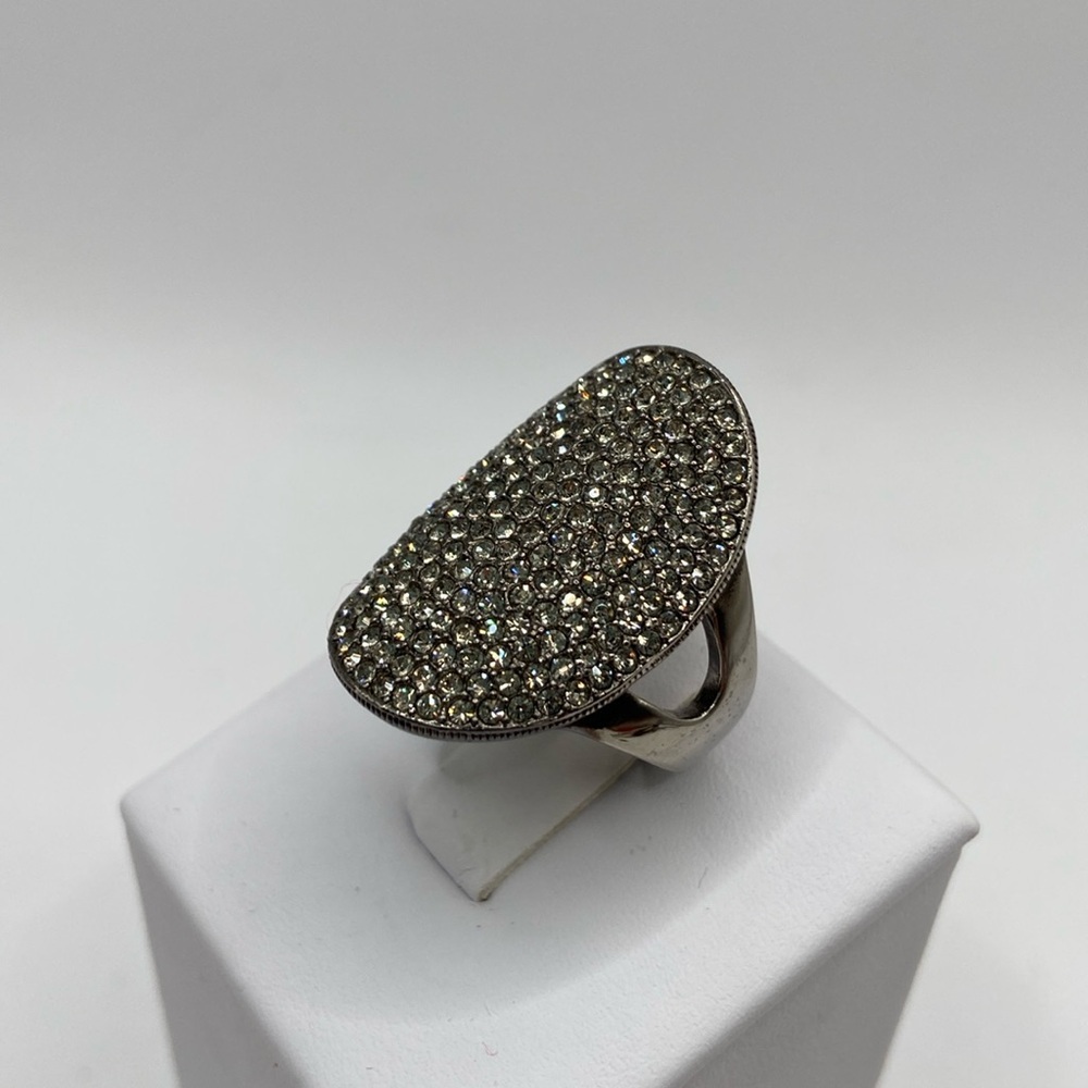 Nadri Gunmetal Large Oval Crystal Ring Size 7 - Picture 10 of 14
